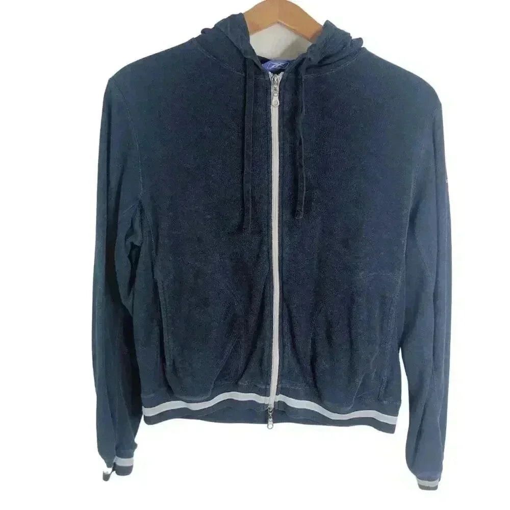 Vintage Reebok Classic Navy Blue Towel Zip Up Hoodie Women's Size M